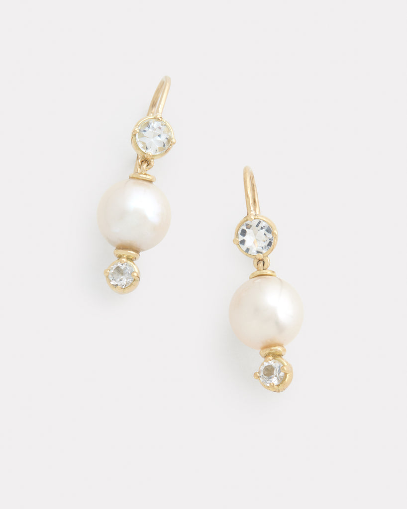 Pearl Drop Earring with White Topaz