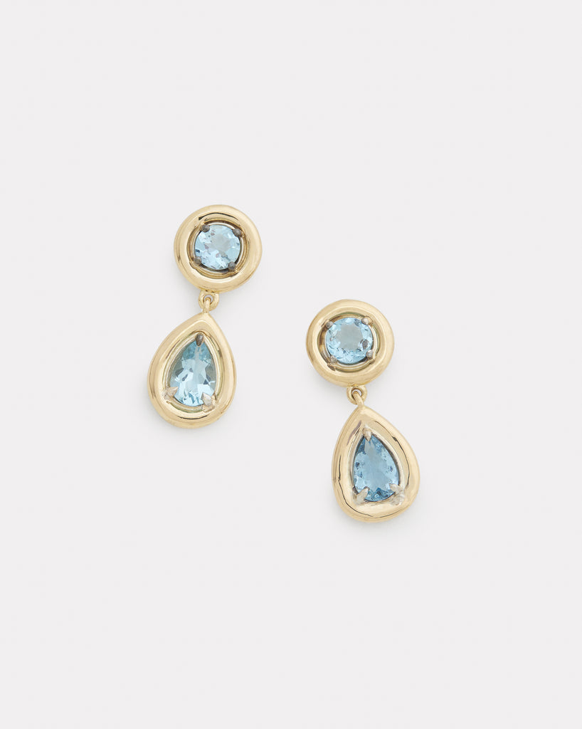 Yellow and White Gold Drop Earring with Aquamarine