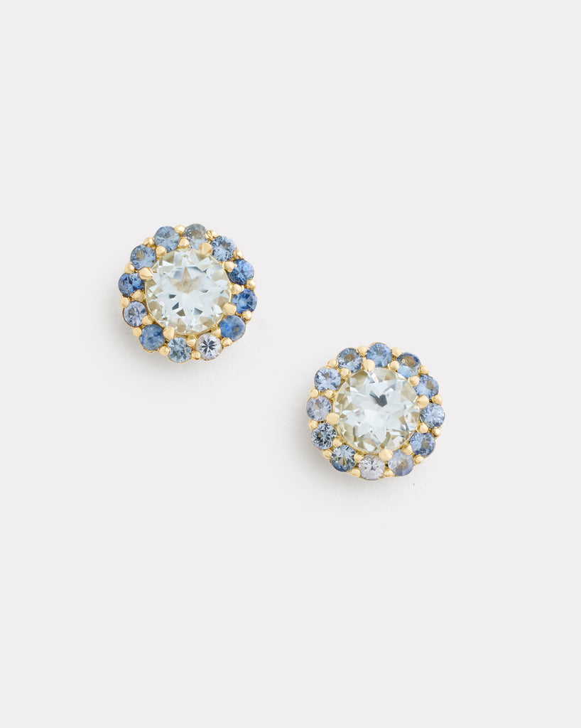 Small Blossom Studs with Sky Blue Topaz and Blue Sapphire