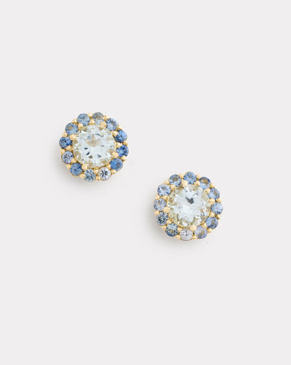 Small Blossom Studs with Sky Blue Topaz and Blue Sapphire