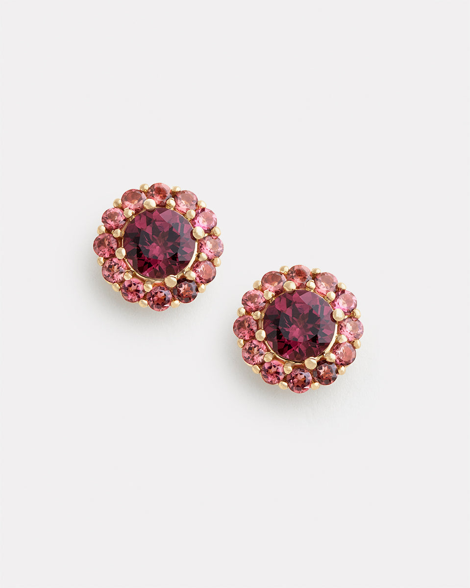 Small Blossom Studs with Rhodolite and Pink Tourmaline