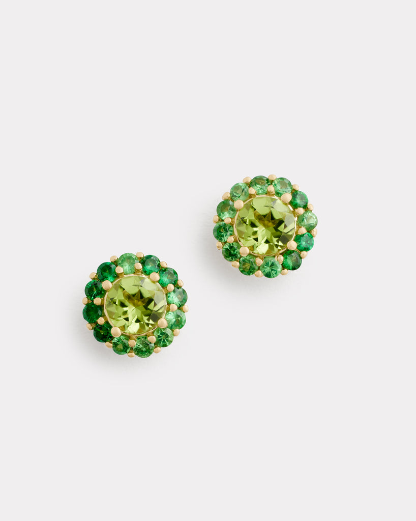 Small Blossom Studs with Peridot and Tsavorite