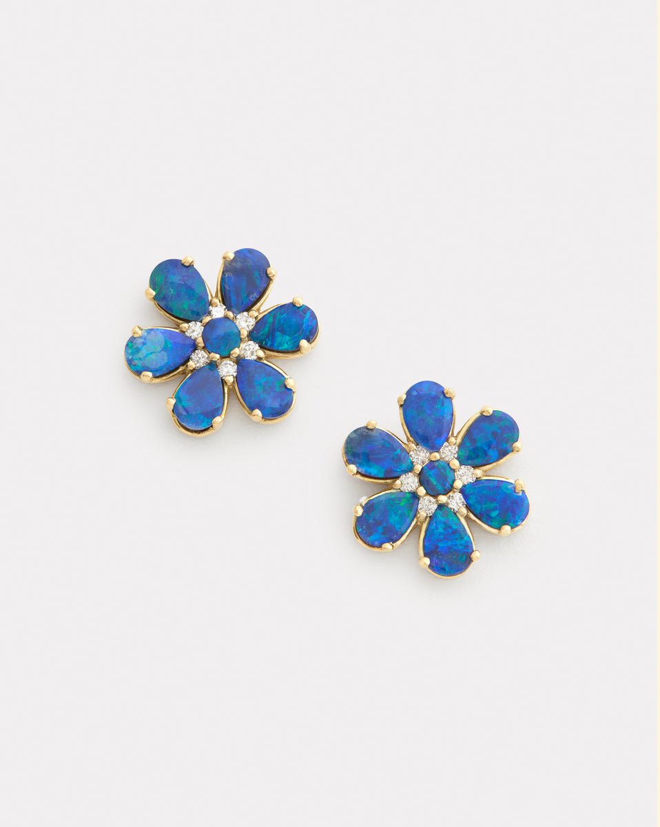 Floral Studs with Opal and Diamonds