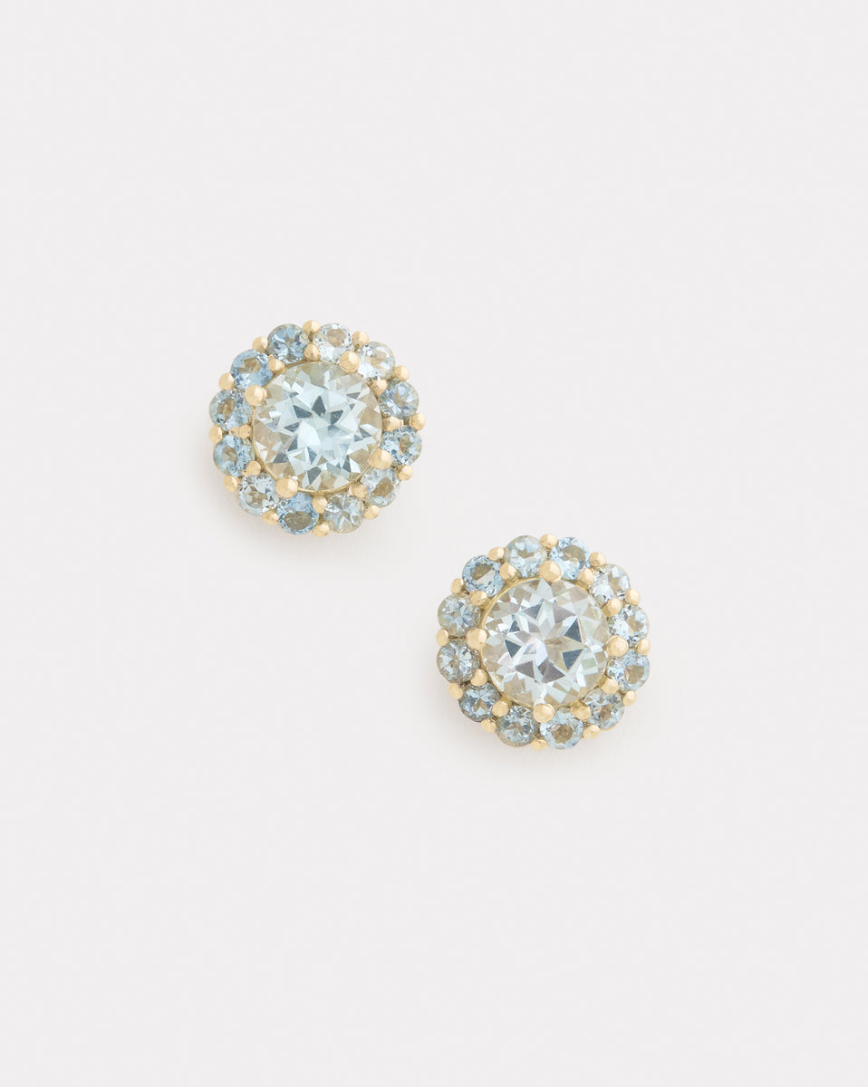 Small Blossom Studs with Sky Blue Topaz and Aquamarine