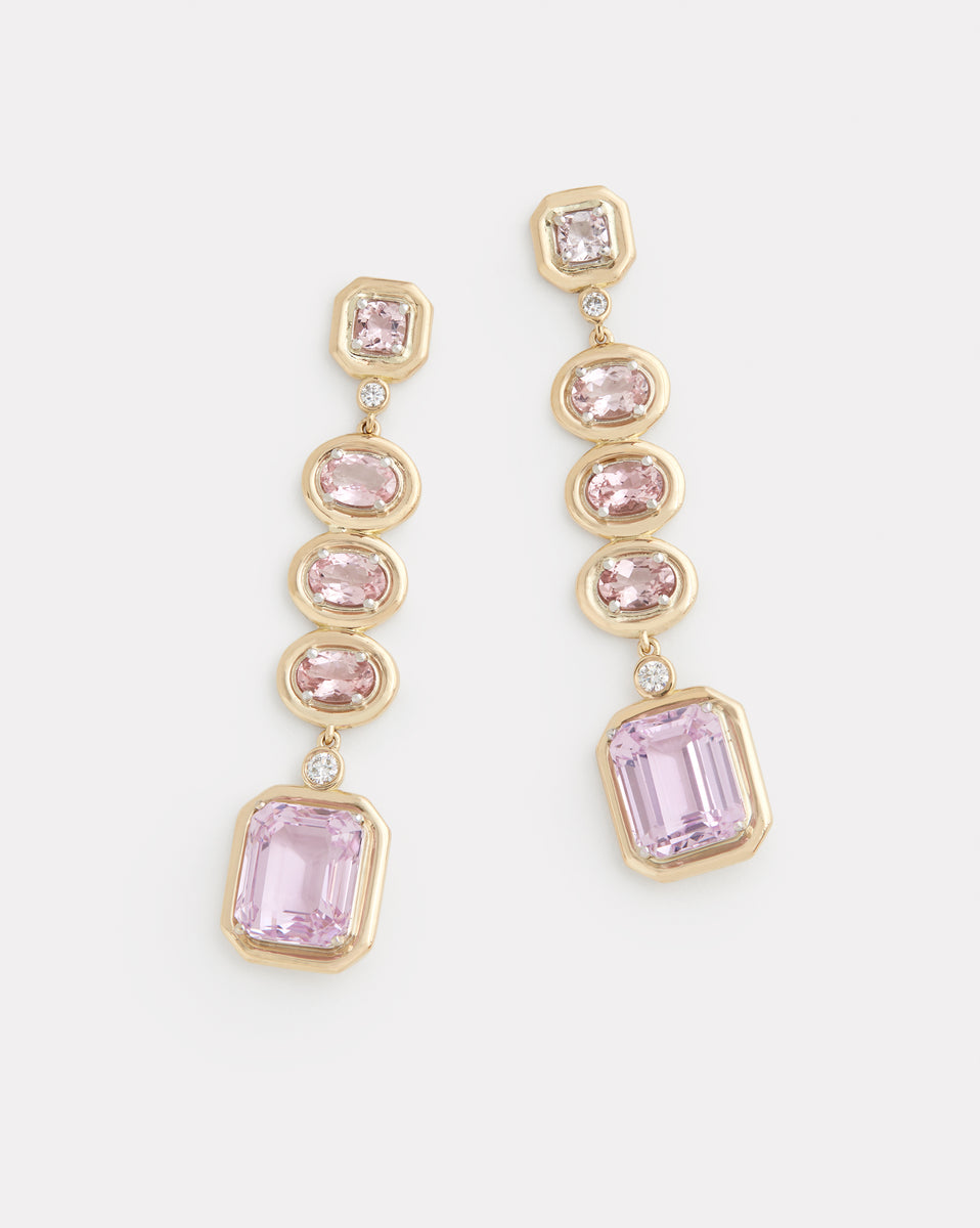 Ombre Earring with Tourmaline, Morganite, Kunzite, and Diamonds