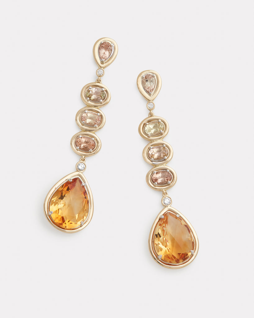 Ombre Earring with Tourmaline, Citrine and Diamonds