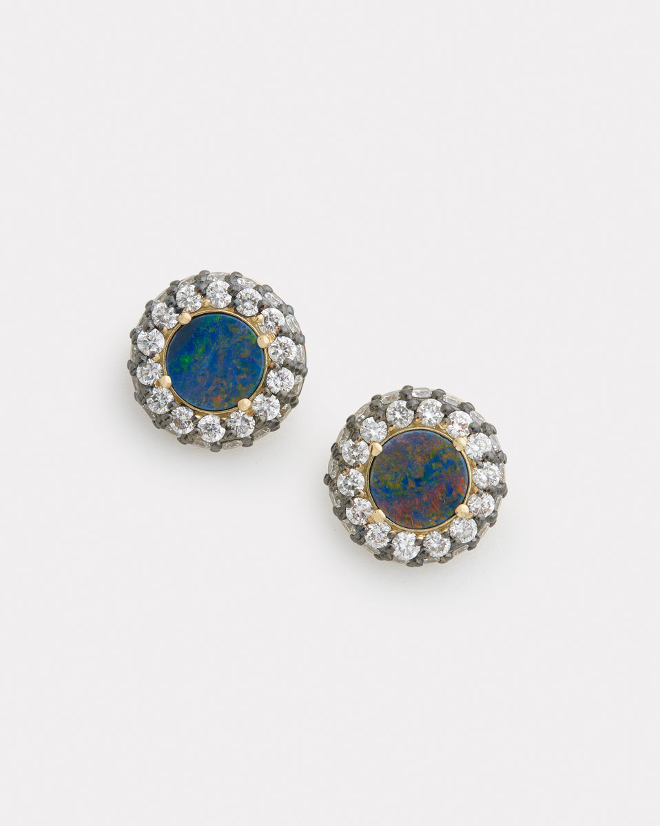 Opal Studs with Blackened Diamonds