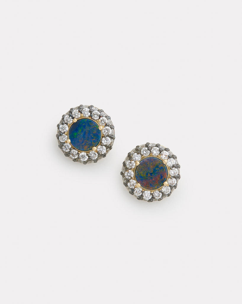 Opal Stud Earring with Blackened Diamonds