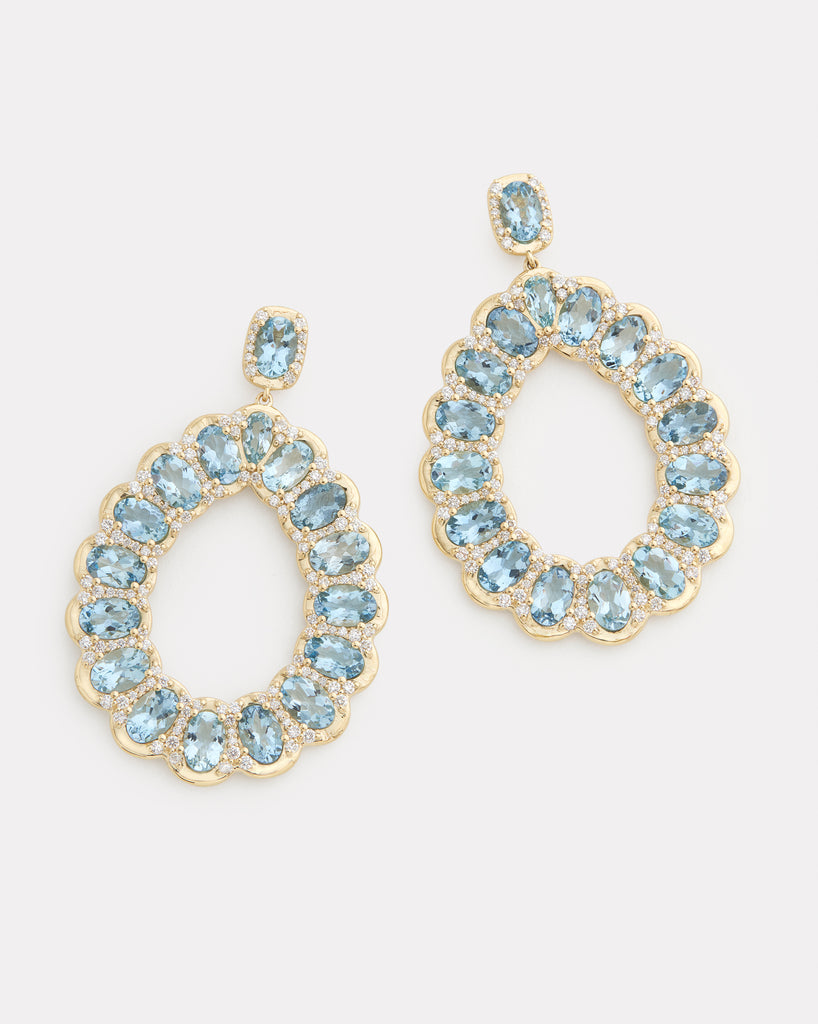 Diamond Detailed Pear Shape Earring with Aquamarine
