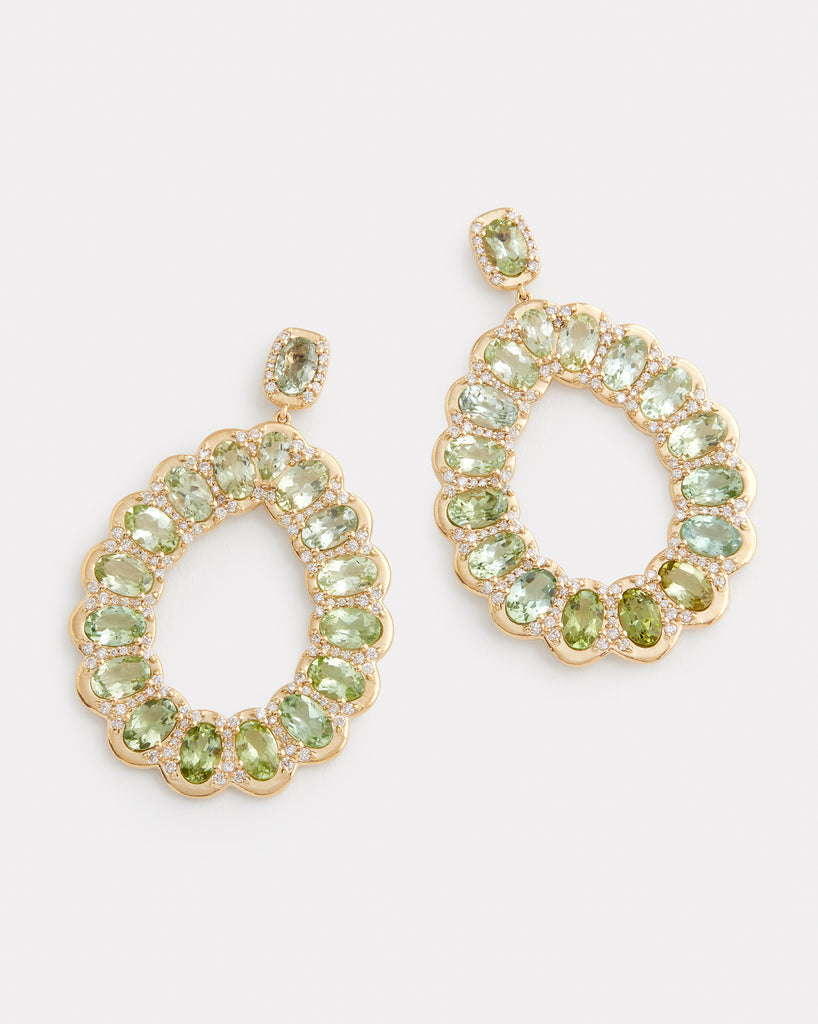 Diamond Detailed Pear Shape Earring with Light Green Tourmaline