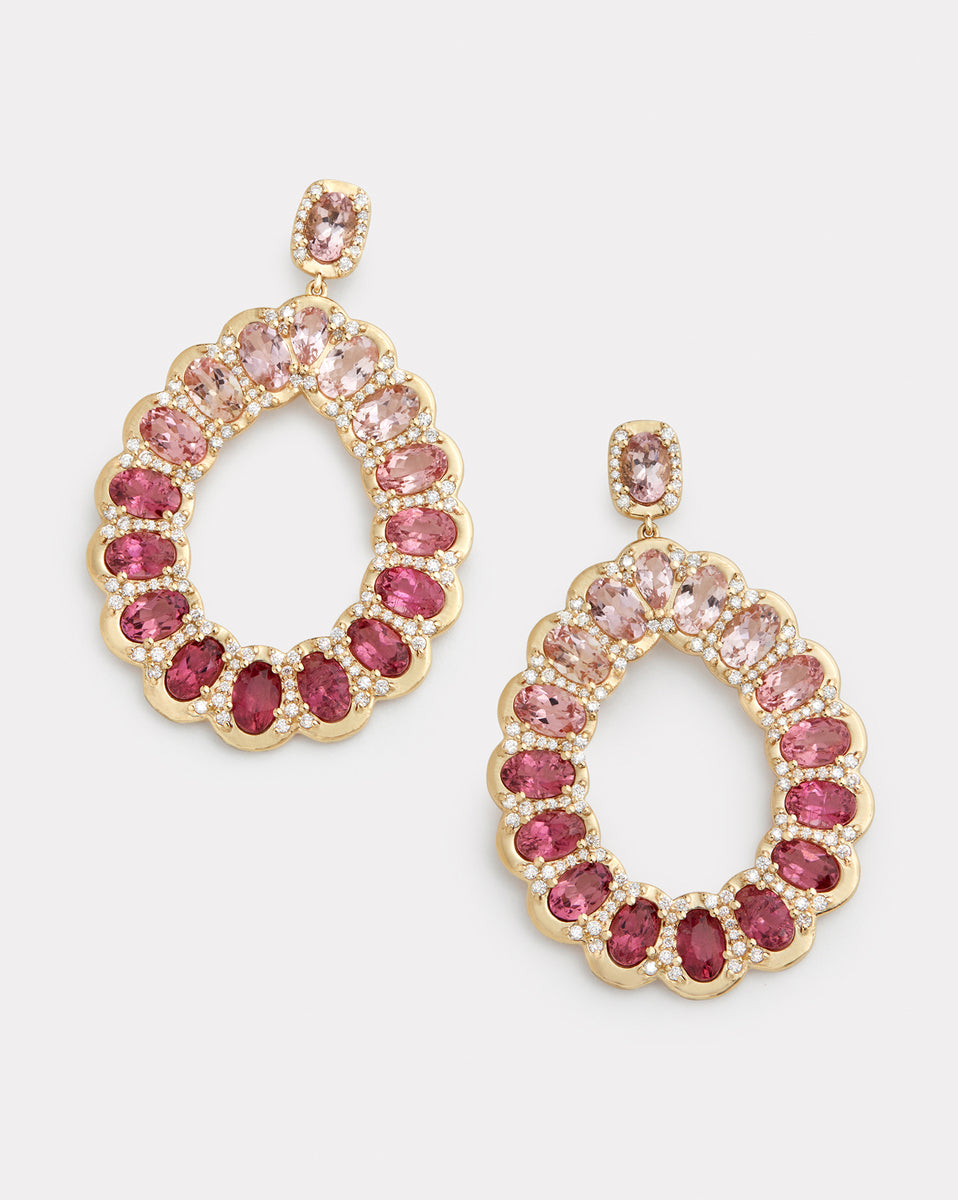 Diamond Detailed Pear Shape Earrings with Pink Tourmaline