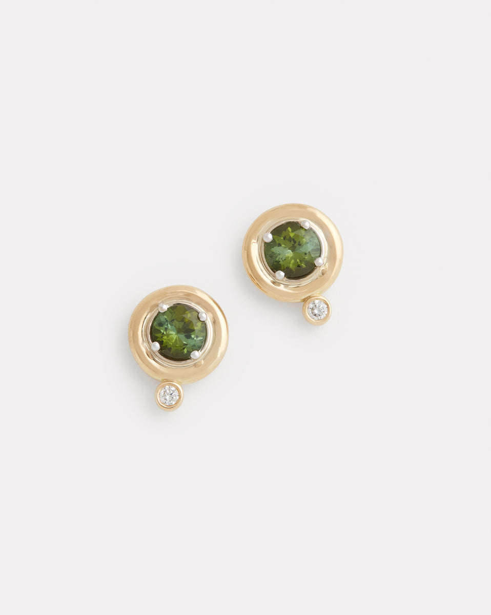 Green Tourmaline and Diamond Studs