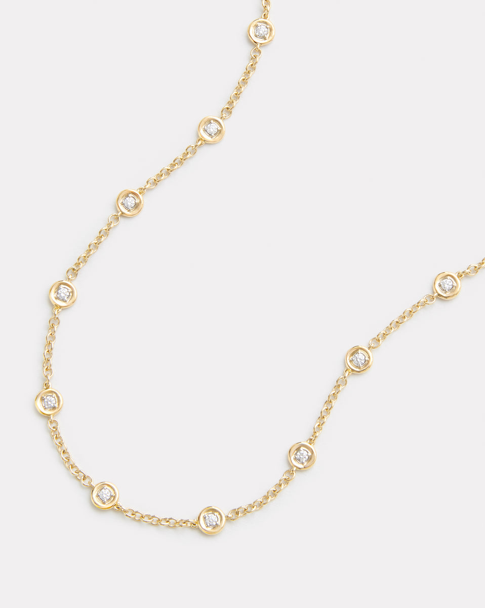 Yellow and White Gold Round Edge Diamond Necklace with Toggle Clasp
