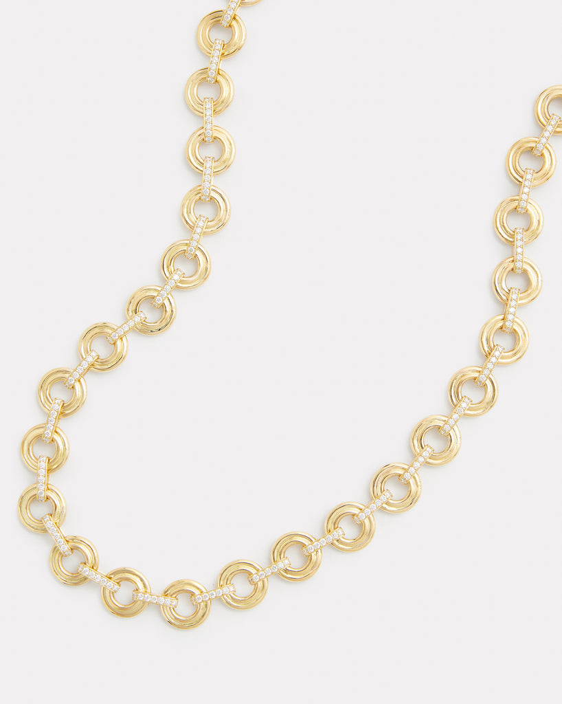 Double Round Link Necklace with Diamond Connections