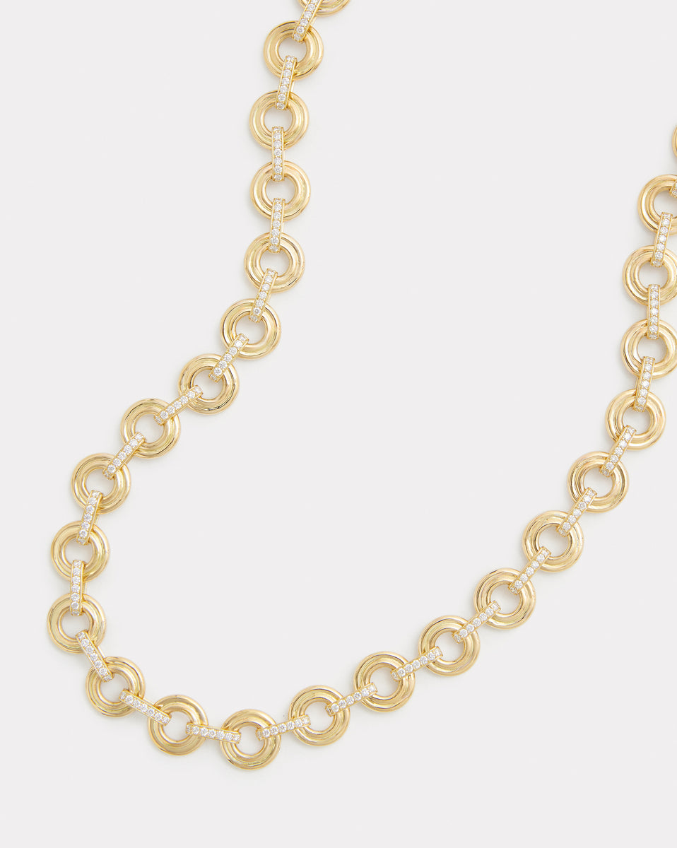 Double Round Link Necklace with Diamond Connections