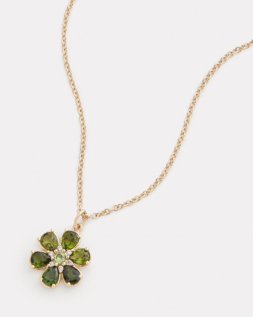 Floral Pendant Necklace with Green Tourmaline and Diamonds