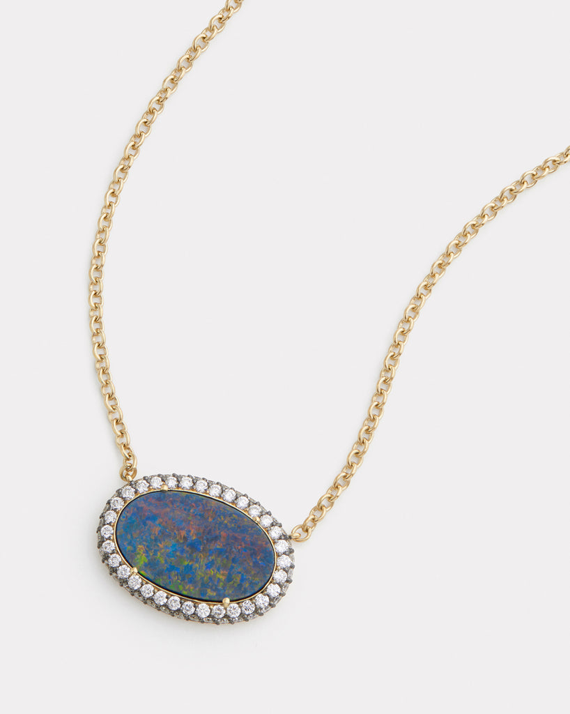 Blackened Opal Necklace with Diamonds