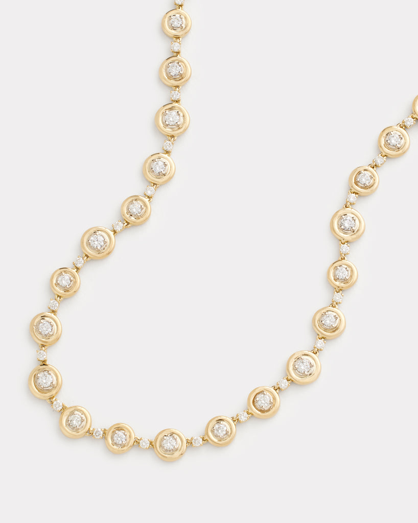 Yellow and White Gold Multi Size Round Edge Diamond Necklace