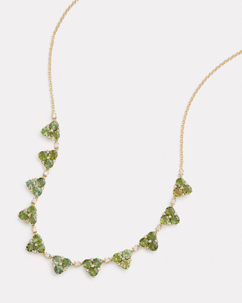 Green Tourmaline Cluster Necklace with Diamonds