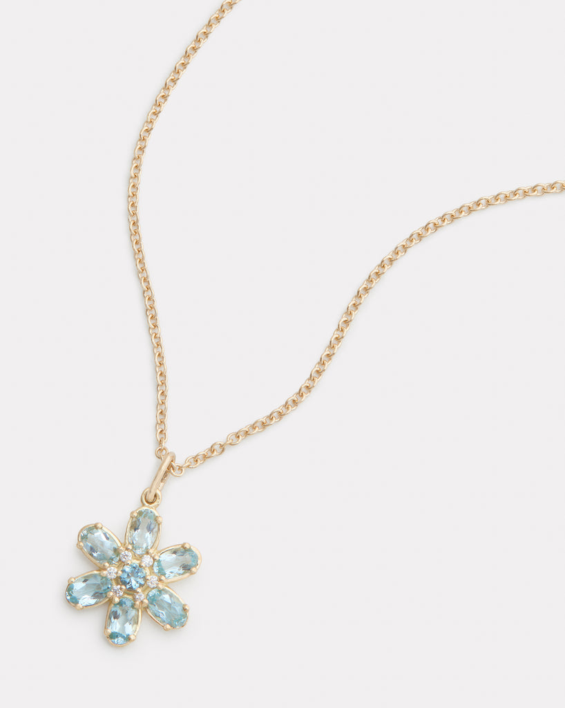 Floral Necklace with Aquamarine Ovals and Diamonds