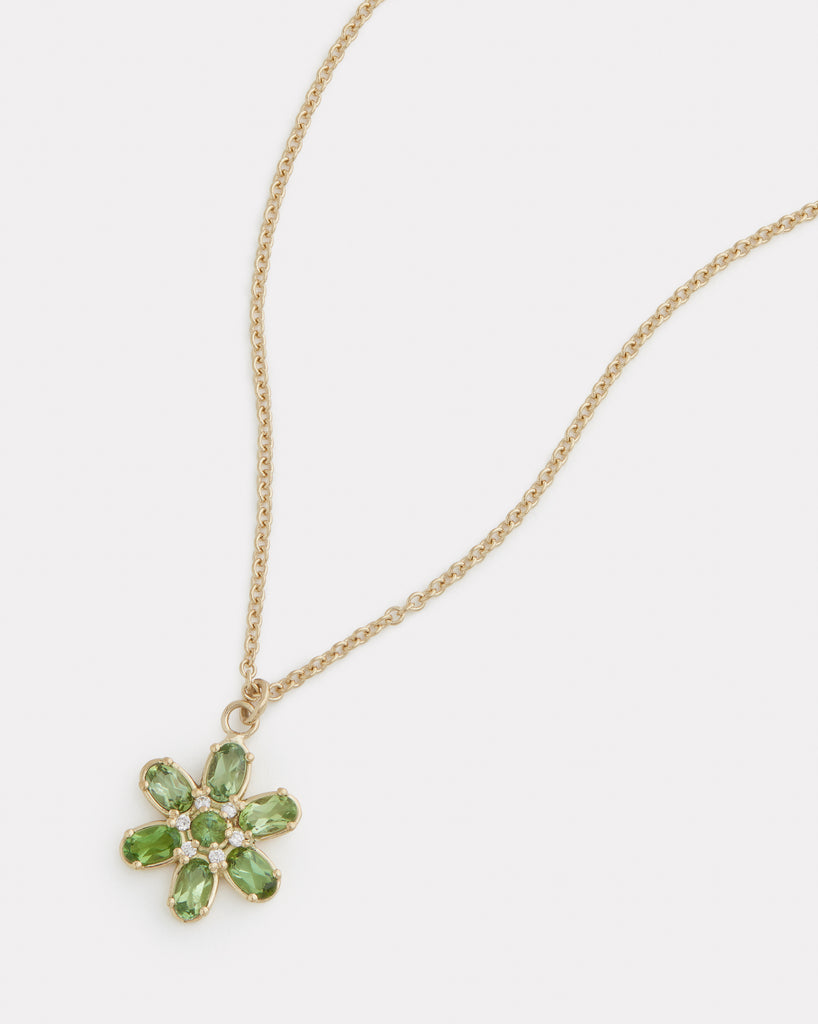 Floral Necklace with Green Tourmaline Ovals and Diamonds