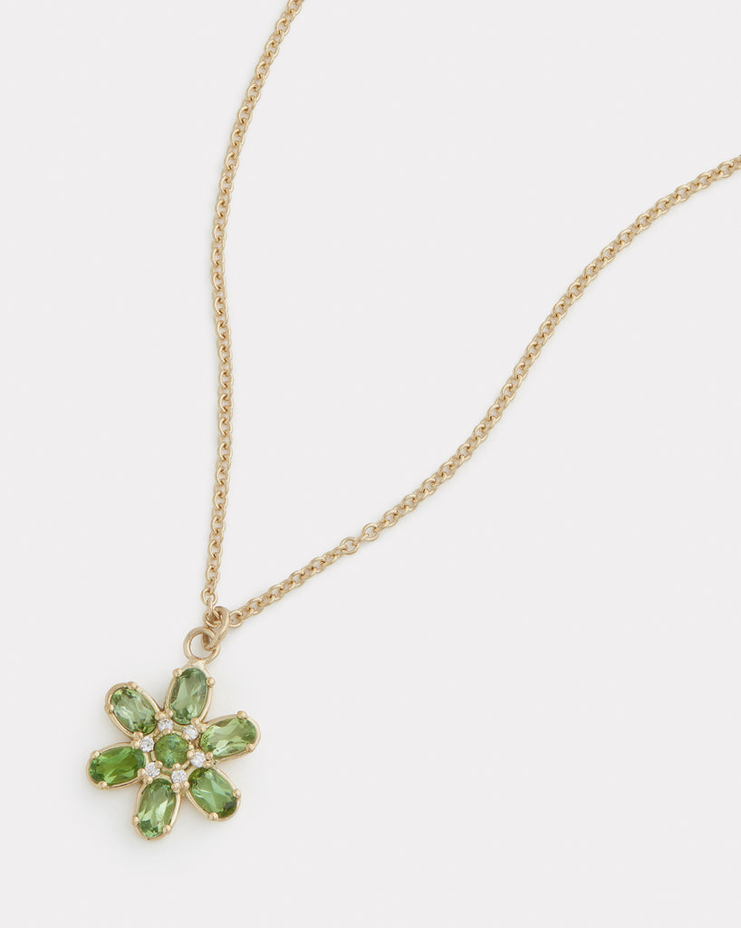 Floral Necklace with Green Tourmaline Ovals and Diamonds