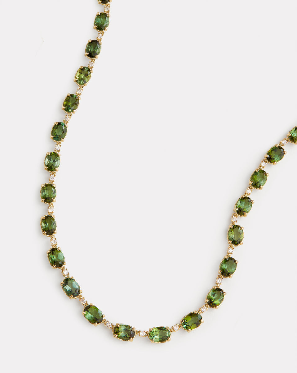Green Tourmaline Oval Necklace with Diamonds