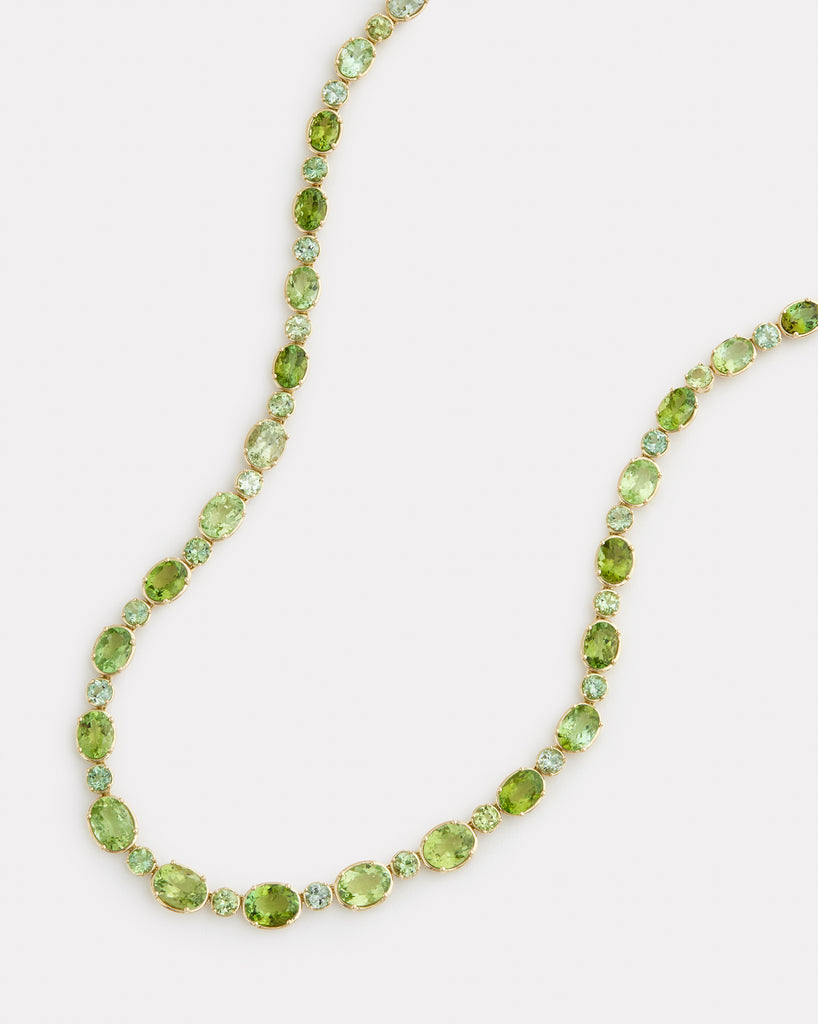 Graduated Light Green Tourmaline Oval and Round Necklace