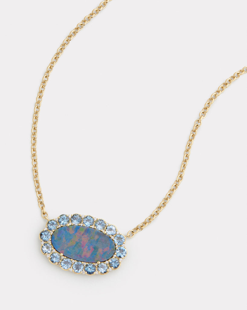 Opal Necklace with Aquamarine and Diamonds