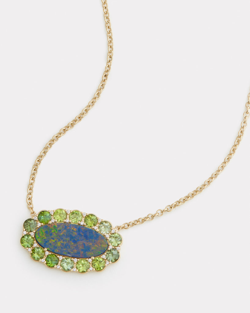Opal Necklace with Green Tourmaline, and Diamonds