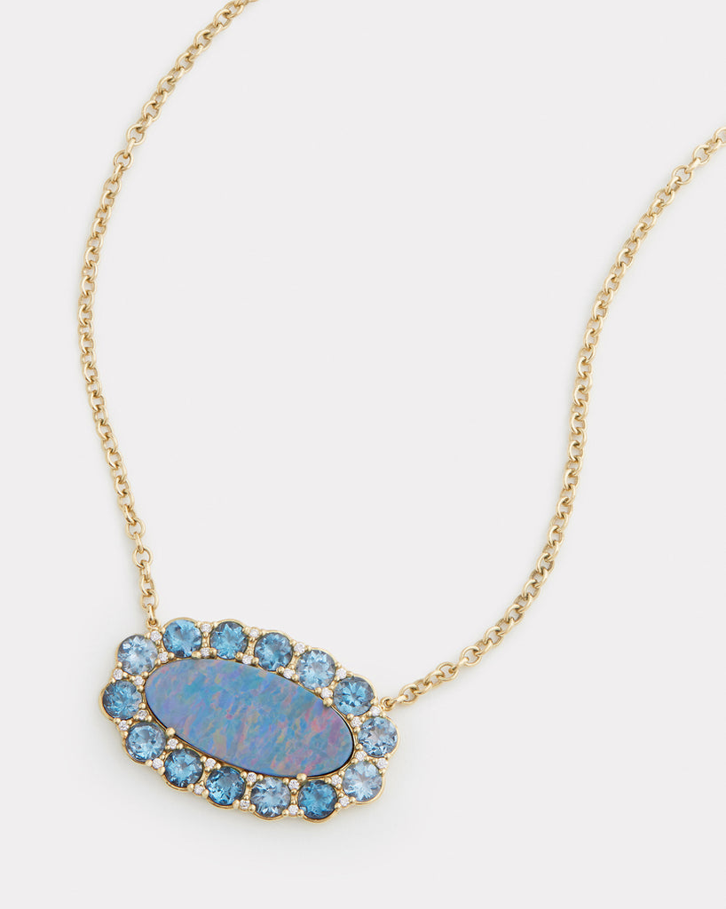 Opal Necklace with London Blue Topaz, and Diamonds