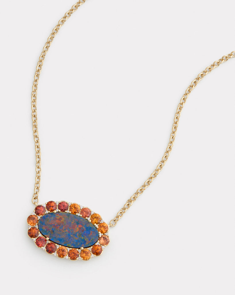 Opal Necklace with with Orange Sapphire and Diamonds