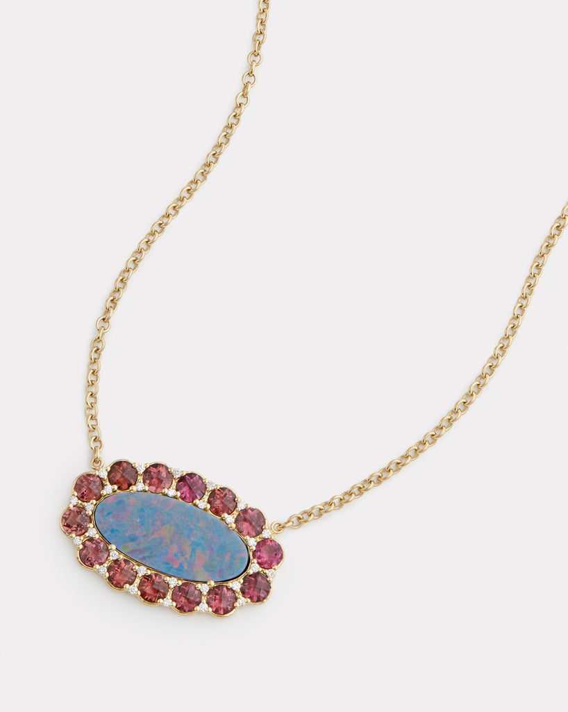 Opal Necklace with Pink Tourmaline, and Diamonds