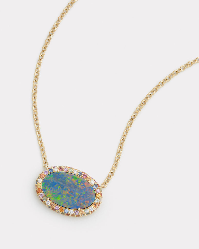 Opal Necklace with Multicolor Sapphires and Diamonds