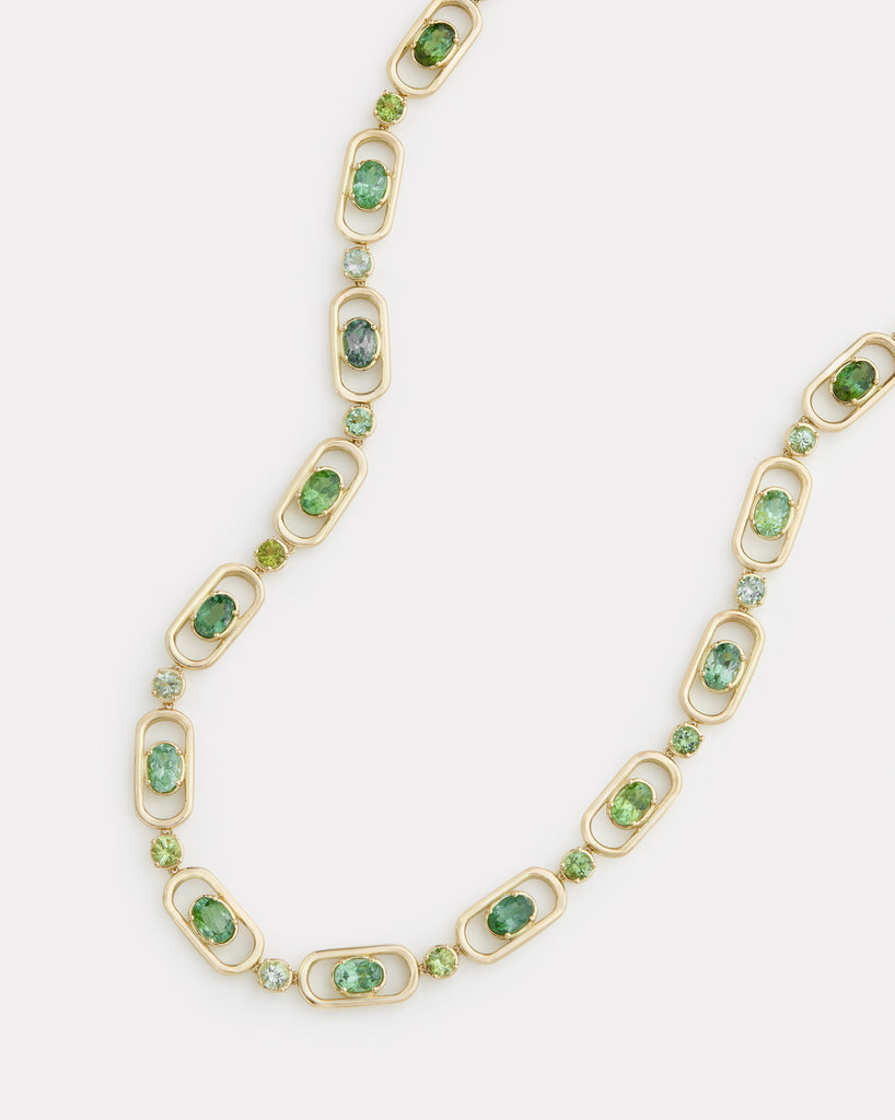 Oval and Round Link Green Tourmaline Necklace