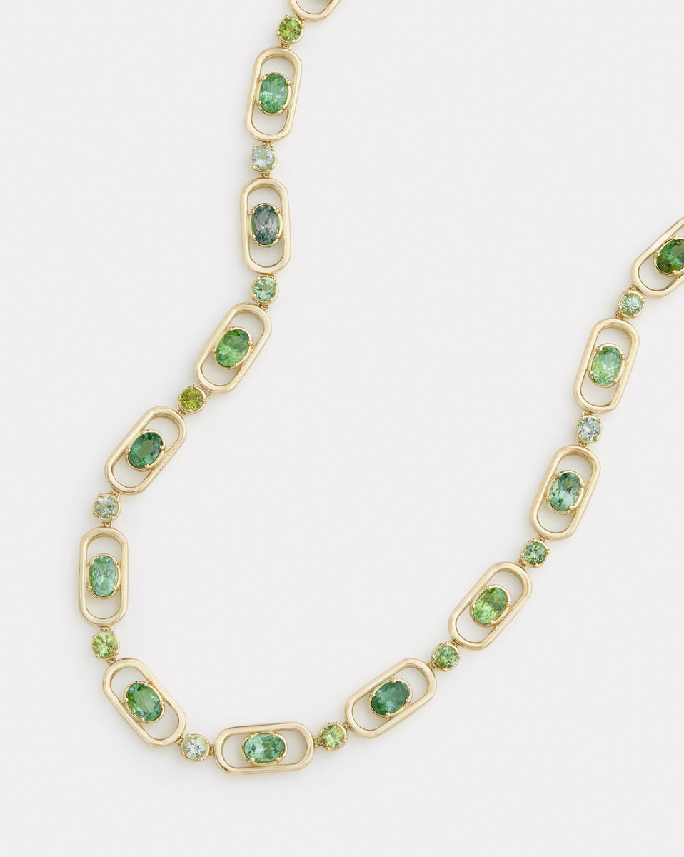 Oval and Round Link Green Tourmaline Necklace