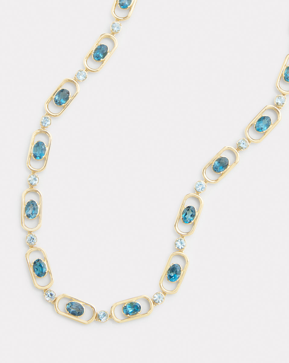 Oval and Round Link London Blue Topaz and Aquamarine Necklace