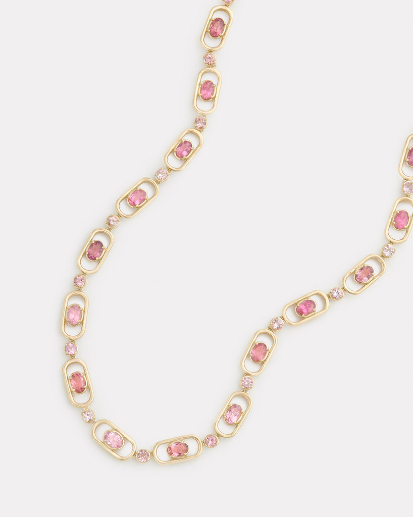 Oval and Round Link Pink Tourmaline Necklace