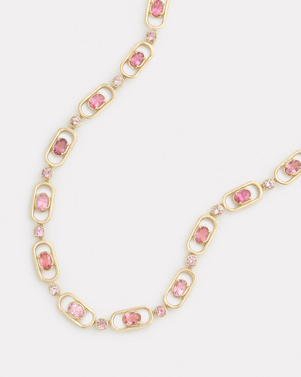 Oval and Round Link Pink Tourmaline Necklace