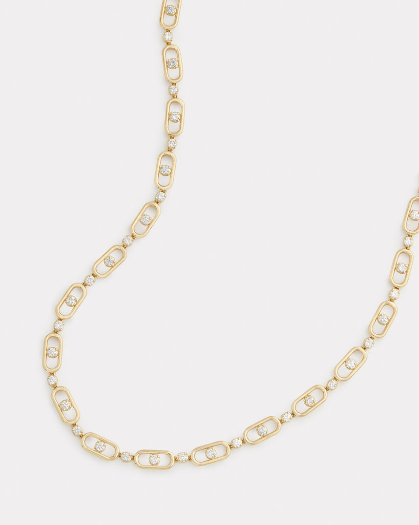 Oval and Round Link Diamond Necklace
