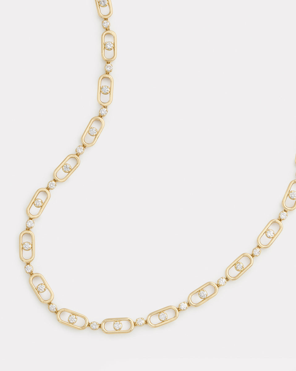 Oval and Round Link Diamond Necklace