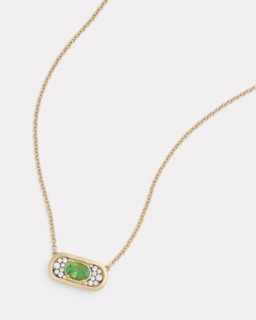 Oval Necklace with Green Tourmaline and Diamonds
