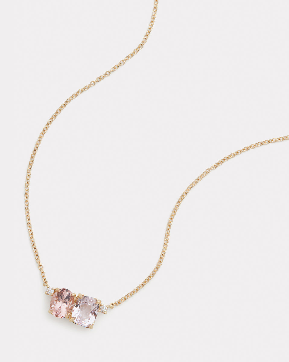 Morganite Oval and Kunzite Cushion Cut Pendant Necklace with Diamonds