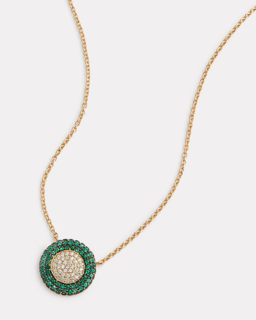 Diamond and Emerald Disc Necklace with Blackened Edge