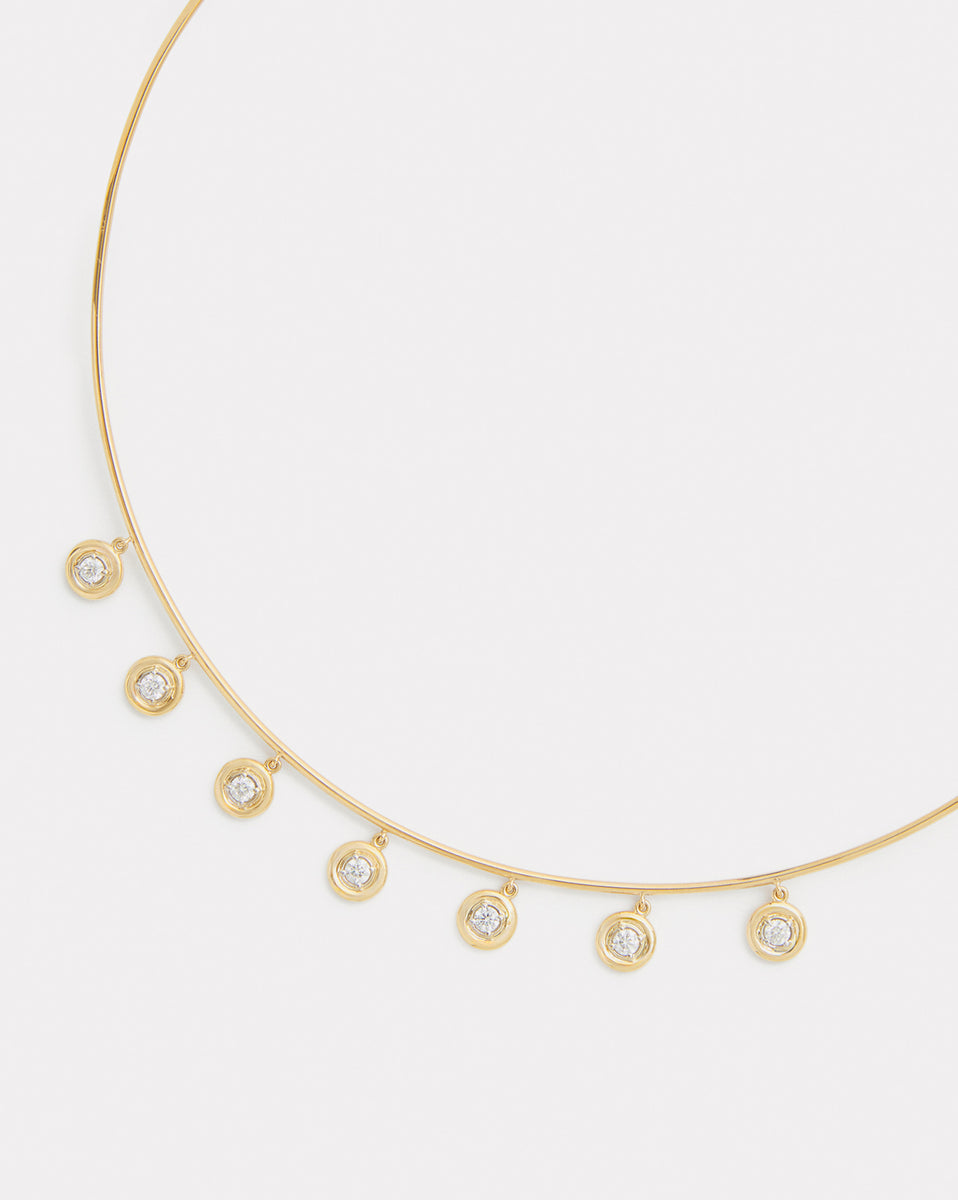 Yellow and White Gold Round Edge Diamond Drop Necklace