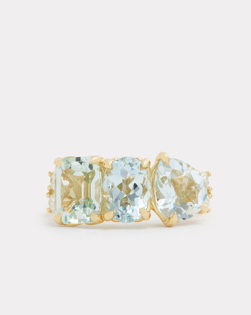 Cluster Ring with Aquamarine and Diamonds