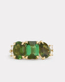 Cluster Ring with Green Tourmaline and Diamonds