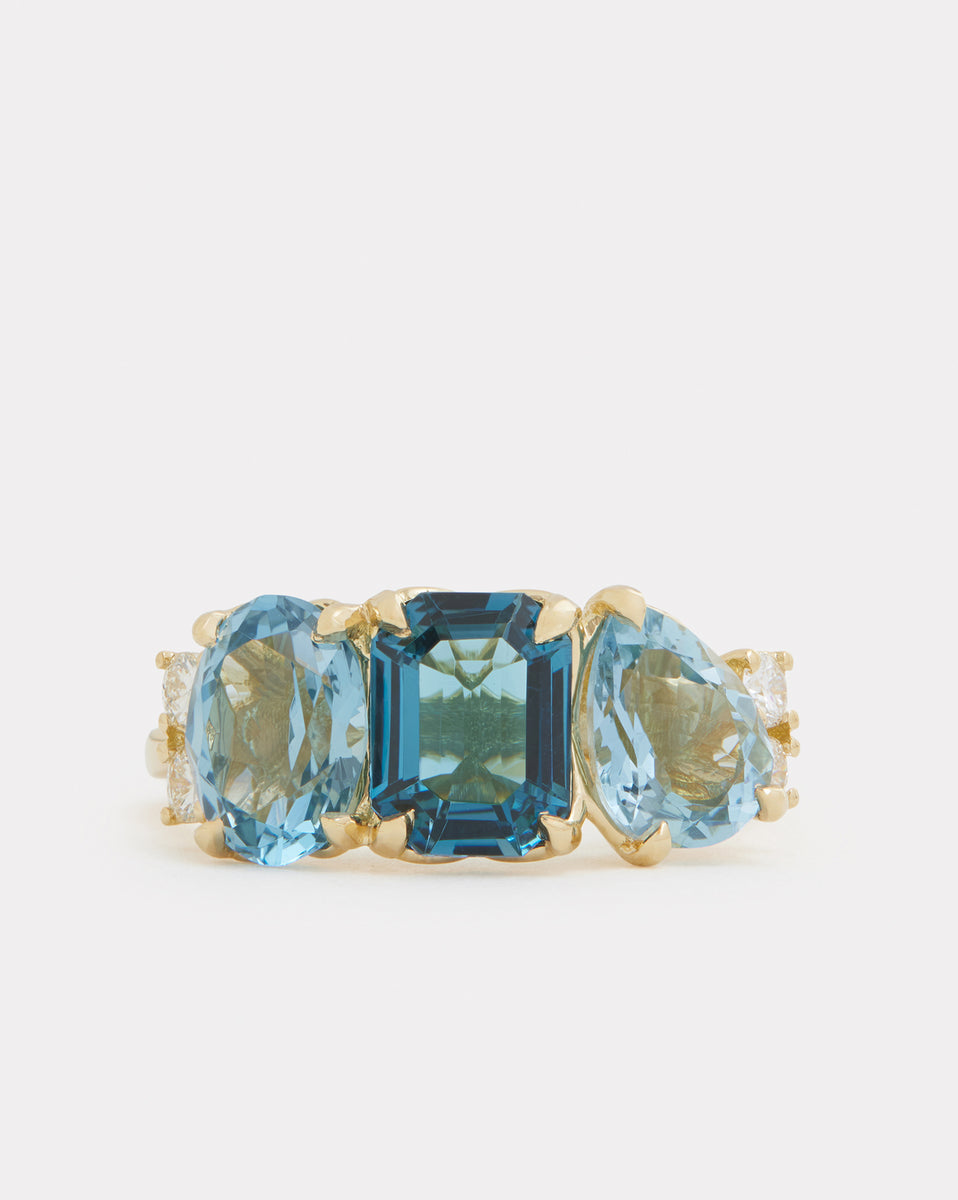 Cluster Ring with Sky Blue Topaz, London Blue Topaz, Aquamarine and Diamonds