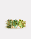 Cluster Ring with Green Tourmaline, Peridot, and Diamonds