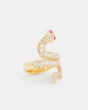 Diamond Snake Ring with Ruby Eyes